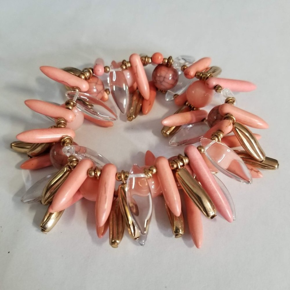 NEW Pink and Gold Colored Spike Acrylic Stretch Bracelet